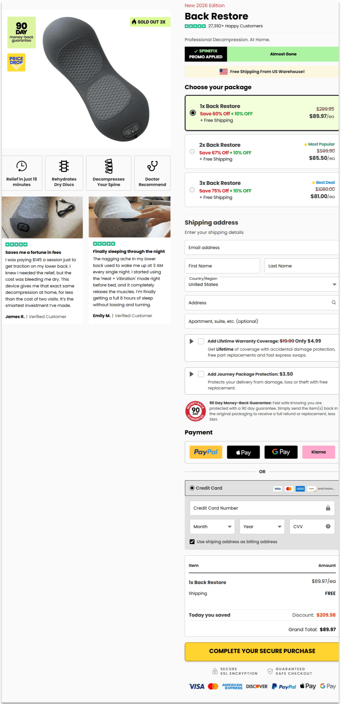 Back Restore secure checkout page